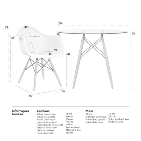 Imagem de Mesa redonda Eames com tampo de vidro 100 cm + 2 cadeiras Eiffel DAW