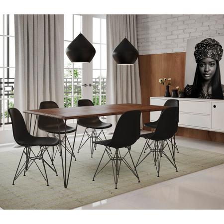 Imagem de Mesa Sala de Jantar Industrial Clips Amêndoa 135x75 com 6 Cadeiras Eiffel Pretas de Ferro Preto