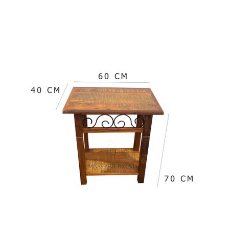 Imagem de Mesinha mesa cabeceira aparador mesa de cabeceira madeira de demolição rústico detalhes ferro decoração retro decorativa