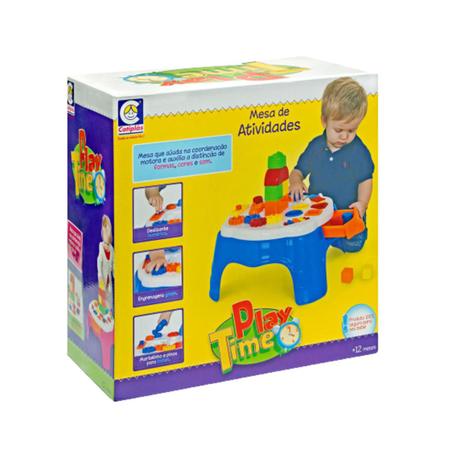 Imagem de Mesinha Play Time Com Atividades Didática Infantil Azul Mesa Pedagógica Para Bebê Brinquedos Cotiplás