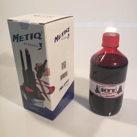 Imagem de (metiq) kit c/3 pinceis + tinta kit escrita 500ml vermelho base de álcool