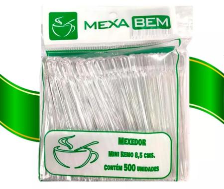 Imagem de Mexedor de Café 8,5cm Mexa Bem Caixa Fechada com 10 Pacotes de 500 unidades Cada