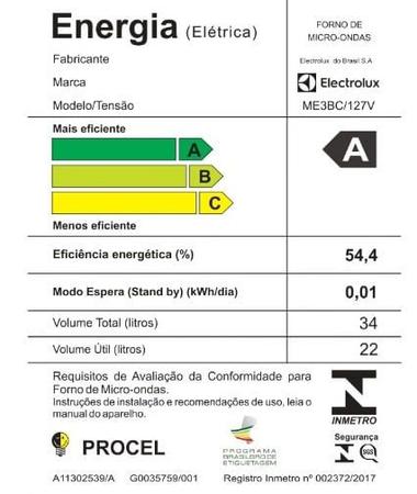 Imagem de Micro-ondas de Embutir Electrolux 34L cor Inox Experience com Painel Inteligente (ME3BC)