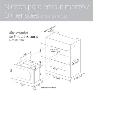 Imagem de Micro-ondas Suggar de Embutir 25 Litros Inox 220V MO2522IX