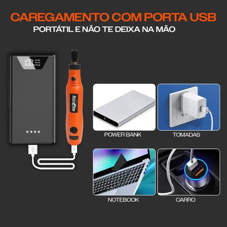 Imagem de Micro Retífica a Bateria USB Mini Lixadeira 2.35mm Bivolt