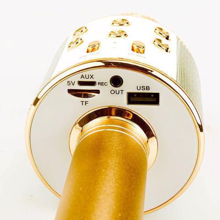 Imagem de Microfone Bluetooth Karaokê Sem Fio Recarregável Dourado Amarelo