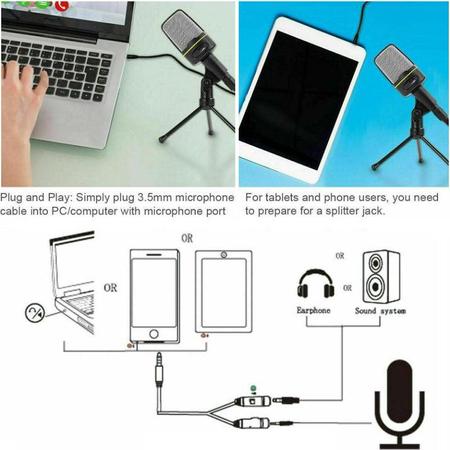 Microfone P2 3,5 mm para computador, mangueira ajustável, microfone para  mesa, cancelamento de ruído, plug & play microfone para laptop microfone de  360 graus para gravar jogos, podcasting online (preto)