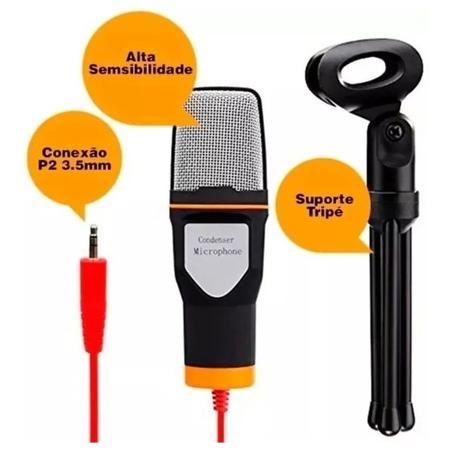 Microfone condensador tripé para gravação PC - Filó Modas Imagem de Microfone condensador tripé para gravação PC