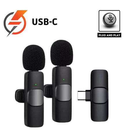 Imagem de Microfone de Lapela Duplo Sem Fio Bluetooth USB Tipo C Compatível com iPhone 15 Pro Max