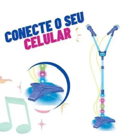 Imagem de Microfone Duplo Azul Pedestal Luz Som Celular MP3  - DMToys