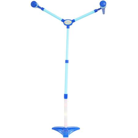 Imagem de Microfone Duplo Infantil Pedestal Brinquedo Luz e Som Karaokê Criança Rockstar Importway BW140 Azul