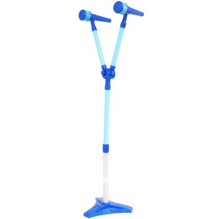 Imagem de Microfone Duplo Infantil Pedestal Brinquedo Luz e Som Karaokê Criança Rockstar Importway BW140 Azul