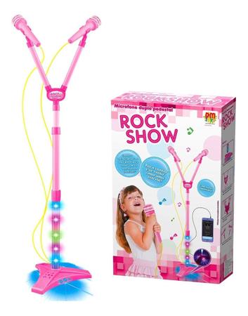 MICROFONE INFANTIL AMPLIFICADOR DE VOZ SEM FIO COM LUZ E SOM KARAOKE COM  ESPELHO ROSA MENINAS