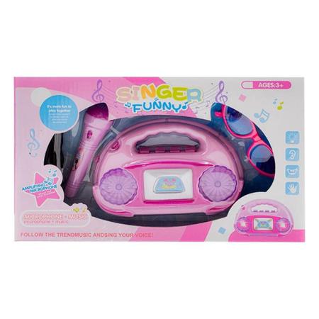 MICROFONE INFANTIL AMPLIFICADOR DE VOZ SEM FIO COM LUZ E SOM KARAOKE COM  ESPELHO ROSA MENINAS