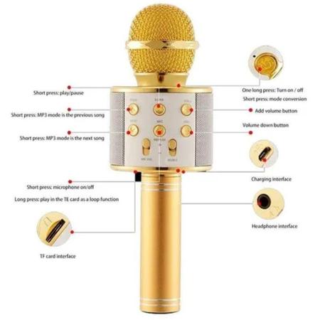 Ideiaria  Microfone Recarregável Bluetooth Karaokê Dourado - Toyng