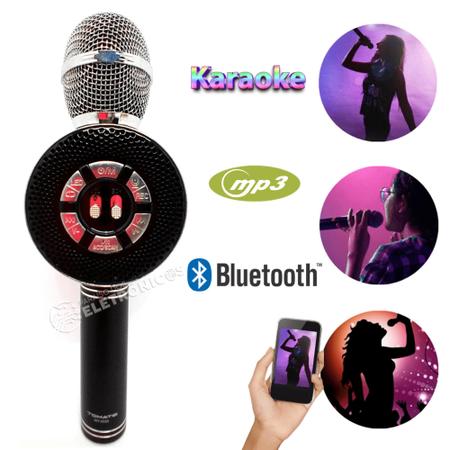 Imagem de Microfone Karaokê Bluetooth Efeito De Voz Luzes Led Sem Fio Gravação Wireless FM USB Rádio MT1035