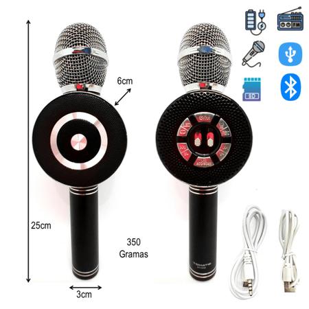 Imagem de Microfone Karaokê Bluetooth Efeito De Voz Luzes Led Sem Fio Gravação Wireless FM USB Rádio MT1035