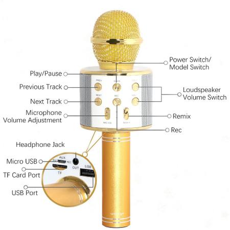 Microfone Karaokê Bluetooth/Muda Voz/Rádio FM - Drika's Import