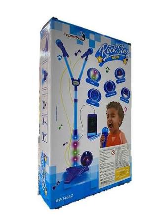 Imagem de Microfone Karaokê infantil com 2 Microfones e Pedestal  Com Leds Conecta Celular (Azul)