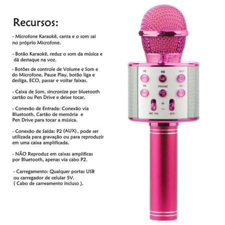 Karaoke Microfone Bluetooth Rosa Sem Fio - Smartek