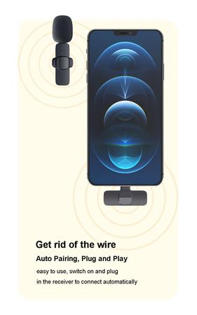 Microfone Lapela Wireless Sem fio para Iphone Ipad Lightning Plug