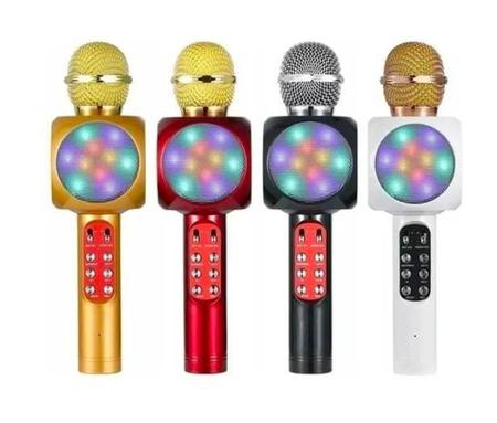 Microfone Speaker Karaoke Usb Led Bluetooth Dourado - Altomex Imagem de Microfone Speaker Karaoke Usb Led Bluetooth Dourado