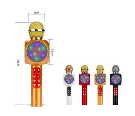 Microfone Speaker Karaoke Usb Led Bluetooth Dourado - Altomex Imagem de Microfone Speaker Karaoke Usb Led Bluetooth Dourado