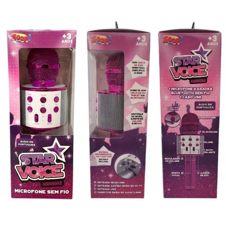 Brinquedo Microfone Star Voice Karaokê Via Bluetooth Rose - Shop