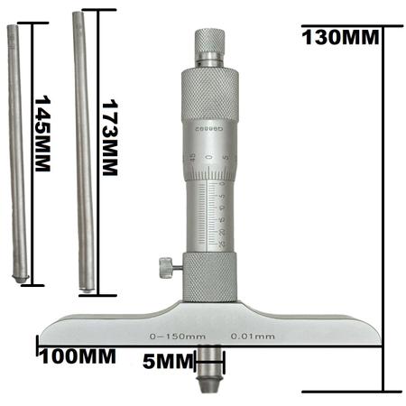 Imagem de Micrometro Para Milimetro De Profundidade Interno Graduação 0,01mm Com Estojo 0-25 ou 0-50 ou 0-75 ou 0-100 ou 0-150mm