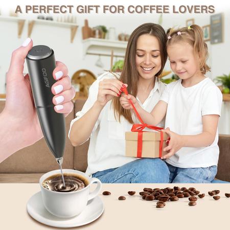 Imagem de Milk Frother portátil AGFOO para café com suporte prateado/preto