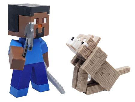 Minecraft - Steve com lobo bege e acessórios - 3dPrinted - Boneco Minecraft  - Magazine Luiza