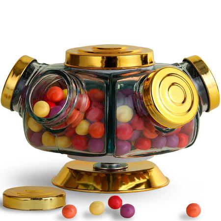 Imagem de Mini baleiro de vidro porta doce bomboniere giratório antigo tampa dourada