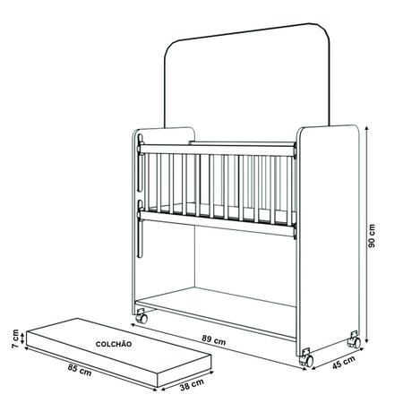 Imagem de Mini Berço Compacto Portátil Para Bebê com Grade Movel Rodízio Colchão Suporte Para Mosquiteiro e Prateleira Branco