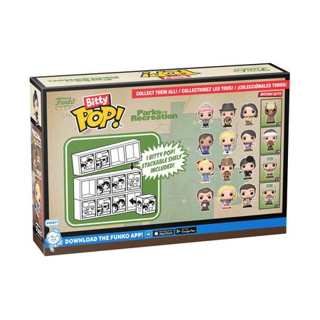 Mini brinquedos colecionáveis, pacote com 4, Funko Bitty Pop! Parques e recreação Imagem de Mini brinquedos colecionáveis, pacote com 4, Funko Bitty Pop! Parques e recreação