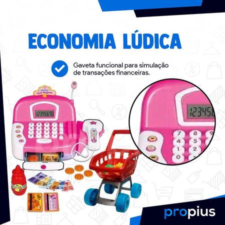 Imagem de Mini Caixa Registradora Infantil Brinquedo Mercado Menino Menina Criança Supermercado Acessórios Completa Notas e Moedas