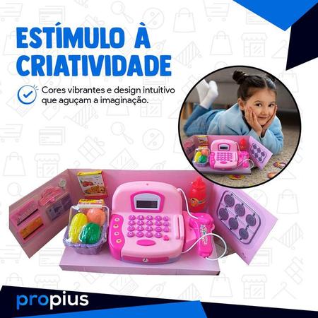 Imagem de Mini Caixa Registradora Infantil Mercadinho Com Luz E Som Mercado Menino Menina Máquina Completa Lojinha Croissant