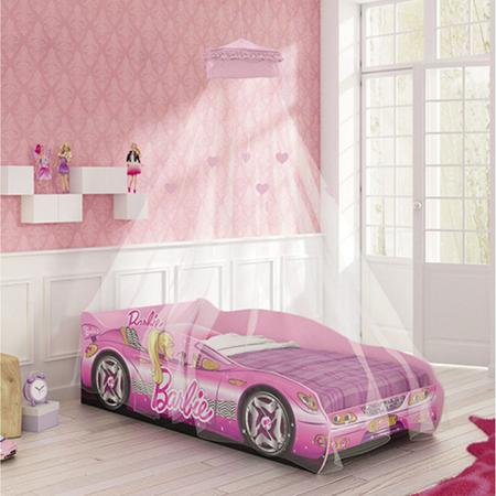 Imagem de Mini Cama com Proteção Lateral e Dossel Teto Carro Barbie Pura Magia Rosa