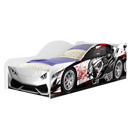 Imagem de Mini Cama De Carro Esportivo de Corrida Branco com Desenhos