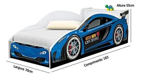 Mini Cama Infantil Carro de Corrida Azul + Colchão