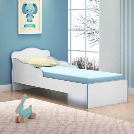 Mini cama Juvenil Infantil Gatinho Branca/Azul Com Colchão - Móveis Bela