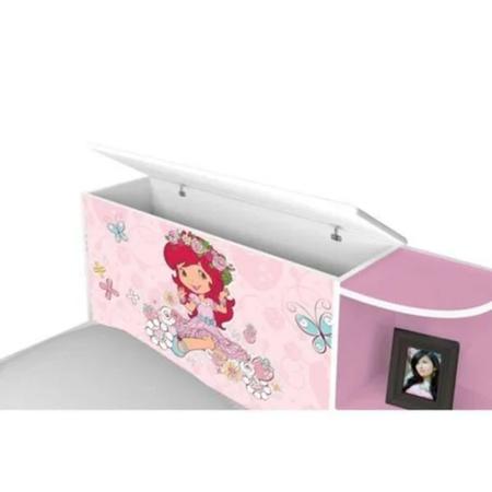 Imagem de Mini Cama Infantil Liz com Baú e Prateleira Rosa Moranguinho J&A Móveis