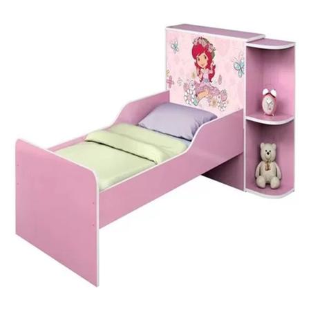 Imagem de Mini Cama Infantil Liz com Baú e Prateleira Rosa Moranguinho J&A Móveis