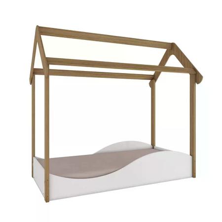 Imagem de Mini Cama Infantil Montessori Casinha em MDF Uli Móveis Peroba Branco Brilho/Carvalho