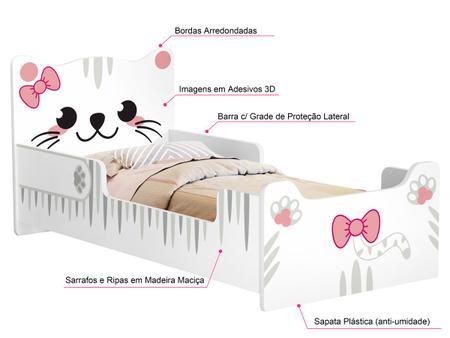 Imagem de Mini Cama Juvenil Gatinha Montessoriana Com Colchão Branca Rosa Menina Princesas Quarto Infantil Criança