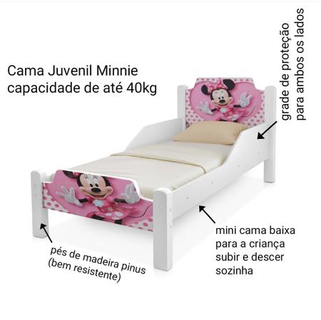Imagem de Mini Cama Juvenil Minnie com Proteção Lateral acompanha colchão