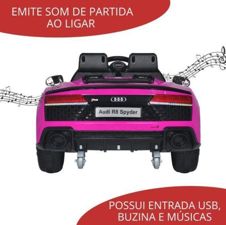 Mini Carro Elétrico Infantil Criança 12V Audi R8 Spyder Controle Remoto  Rosa Brinqway BW-123