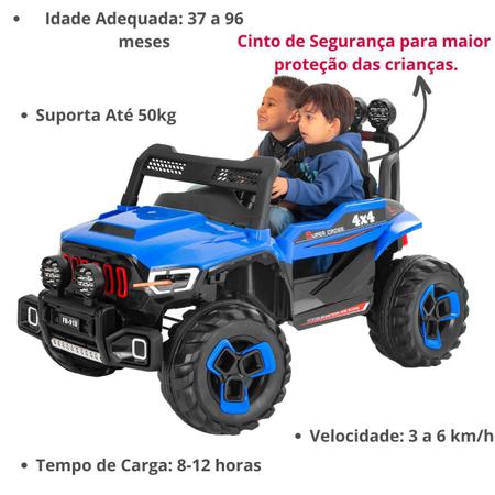 Imagem de Mini Carro Elétrico Super Cross 4x4 Infantil 2 Lugares 12V Azul Com Controle Remoto