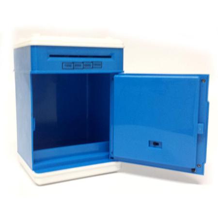 Imagem de Mini  Cofre Digital Eletrônico Automático Puxa Engole Notas Moedas Azul GT1512126 Lorben