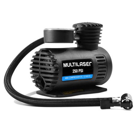 Imagem de Mini Compressor Ar Automotivo Multiuso 12V 250 PSI Manômetro 3 Bicos Pneu Bola Multilaser AU601