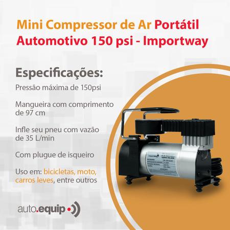 Imagem de Mini Compressor De Ar Automotivo Portátil P/ Encher Pneu 150psi 35l/min 12v